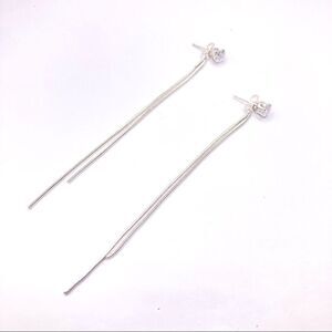 Sterling Silver plated long chain CZ stud earrings